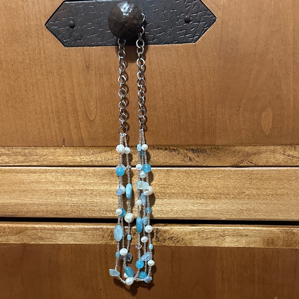 Pearl and blue bead necklace